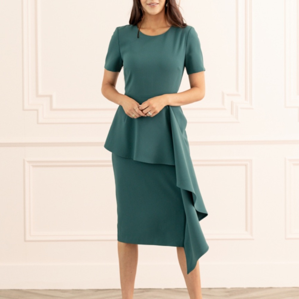 RACHEL PARCELL 👗Women’s Cascade Sheath Teal / Forest Green Dress XXS EUC